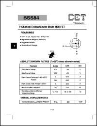 BSS84 datasheet: 50V  P-channel enhancement mode MOSFET BSS84