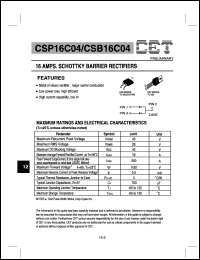 CSP16C04 datasheet: 16AMPS schottky barrier rectifier CSP16C04