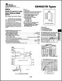 CD40257BF3A datasheet:  CMOS QUAD 2-LINE-TO-1-LINE DATA SELECTOR/MULTIPLEXER CD40257BF3A