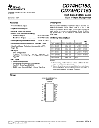 CD74HC153E datasheet:  HIGH SPEED CMOS LOGIC DUAL 4-INPUT MULTIPLEXERS CD74HC153E