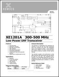 XE1201A datasheet: 300-500 MHz Low-power UHF transceiver XE1201A