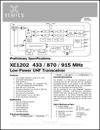 XE1202870 datasheet: 870MHz Low-power UHF transceiver XE1202870