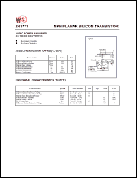 2N3773 datasheet: NPN planar silicon transistor. Audio power amplifier DC to DC converter 2N3773