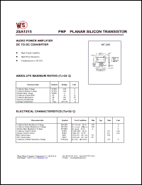 2SA1215 datasheet: PNP planar silicon transistor. Audio power amplifier DC to DC converter. 2SA1215