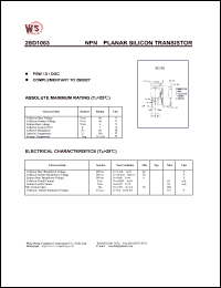 2SD1063 datasheet: NPN planar silicon transistor. PSW/D/DDC. Complementary to 2SB827 2SD1063