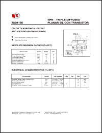 2SD1168 datasheet: NPN tripple diffused planar silicon transistor. Color TV horizontal output applications(no damper diode) 2SD1168