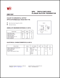 2SD1397 datasheet: NPN tripple diffused planar silicon transistor. Color TV horizontal output applications(damper diode BUILTIN) 2SD1397