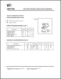 2SD1546 datasheet: NPN tripple diffused planar silicin transistor. Color TV horizontal output applications(no damper diode) 2SD1546
