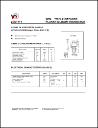2SD1711 datasheet: NPN tripple diffused planar silicon transistor. Color TV horizontal output applications(damper diode built in) 2SD1711