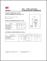 2SD1877 datasheet: NPN triple diffused planar silicon transistor. Color TV horizontal output applications(damper diode built in) 2SD1877