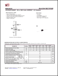 P600J datasheet: Silicon rectifier.Current 6.0A. Maximum recurrent peak reverse voltage 600V. Maximum RMS voltage 420V. Maximum DC blocking voltage 600V P600J