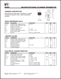 BU407 datasheet: Silicon epitaxial planar transistor. High frequency, high power transistor for audio and general purpose. BU407