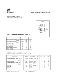 BUT11 datasheet: NPN silicon transistor. High voltage power switcing applications. Collector-base voltage 850V. Collector-emitter voltage 400V. Emitter-base voltage 9V. BUT11