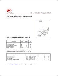 BUW13A datasheet: NPN silicon transistor. Switching regularors. PWM inverters. Solenoid and relay drivers BUW13A