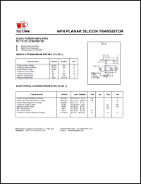 MJ15001 datasheet: NPN planar silicon transistor. Audio power amplifier DC to DC converter MJ15001