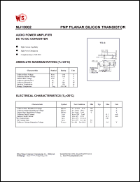 MJ15002 datasheet: PNP planar silicon transistor. Audio power amplifier DC to DC converter MJ15002