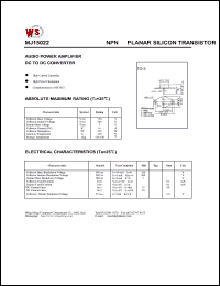 MJ15022 datasheet: NPN. Planar silicon transistor. Audio power amplifier DC to DC converter. MJ15022