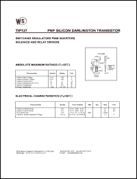 TIP127 datasheet: PNP silicon darlington transistor. Switching regulators. PWM inverters. Solenoid and relay drivers. TIP127