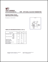 TIP41A datasheet: NPN epitaxial silicon transistor. Medium power linear and switching applications Collector-base voltage 60V. Collector-emitter voltage 60V. Emitter-base voltage 5V TIP41A