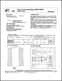WS62256LLFP datasheet: Very low power/volpage CMOS SRAM. 32K x 8 bit. Vcc 4.4V-5.5V. Speed 70ns WS62256LLFP