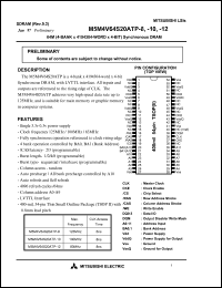 M5M4V64S20ATP-12 datasheet: 64M (4-bank x 4194304-word x 4-bit) synchronous DRAM M5M4V64S20ATP-12