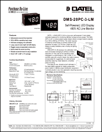 DMS-20PC-3-LM datasheet: Self-powered, LED display 480V  AC line monitor DMS-20PC-3-LM