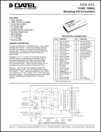 ADS-945 datasheet: 14-Bit, 10MHz, sampling  A/D converter ADS-945