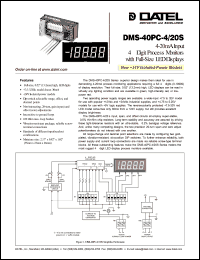 DMS-40PC-4/20S-5RS datasheet: 5V 4-20mA input 4 1/2 digit process monitor DMS-40PC-4/20S-5RS
