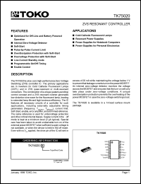 TK75020TL datasheet: ZVS resonant controller TK75020TL