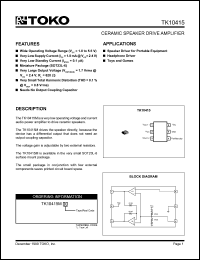 TK10415MTL datasheet: Ceramic speaker drive amplifier TK10415MTL