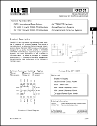 RF2153PCBA datasheet: CDMA/TDMA/PACS 1900MHz 3V power amplifier RF2153PCBA