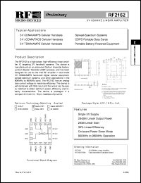 RF2162 datasheet:  3V 900MHz linear power amplifier RF2162