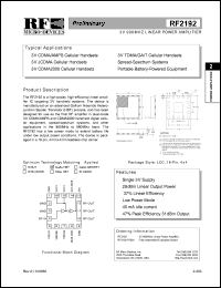 RF2192 datasheet: 3V, 900MHz linear power amplifier RF2192