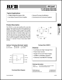 RF2347PCBA datasheet: 3V low noise amplifier/3V PA driver amplifier RF2347PCBA