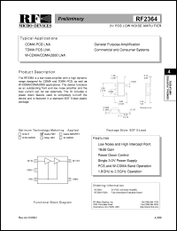 RF2364 datasheet:  3V PCS noise amplifier RF2364