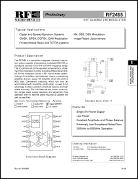 RF2485 datasheet: VHF quadrature modulator RF2485