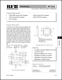 RF2492 datasheet: Dual-band low noise amplifier/ mixer RF2492