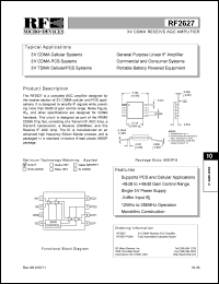 RF2627 datasheet: 3V CDMA receive AGC amplifier RF2627