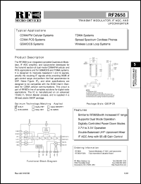 RF2658 datasheet: Transmit modulator, IF AGC and upconverter RF2658