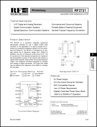 RF2721 datasheet: Quadrature demodulator RF2721