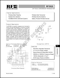 RF2926PCBA datasheet: UHF dual conversion transceiver RF2926PCBA