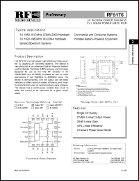 RF5176PCBA datasheet: 3V W-CDMA power 1900MHz/3V linear power  amplifier RF5176PCBA