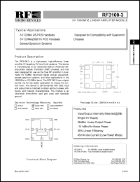 RF3100-3 datasheet: 3V 1900MHz linear amplifier module RF3100-3