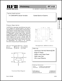 RF3105PCBA datasheet: 3V 900MHz linear amplifier module RF3105PCBA