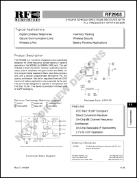 RF2908 datasheet: 915MHz spread spectrum receiver with PLL frequency synthesizer RF2908