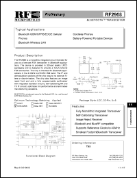 RF2968 datasheet: Bluetooth transceiver RF2968