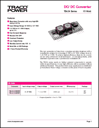 TSI-24-5.0S3ROF datasheet: 15 Watt, input voltage range:8-27V, output voltage 3.3V (3A) DC/DC converter TSI-24-5.0S3ROF