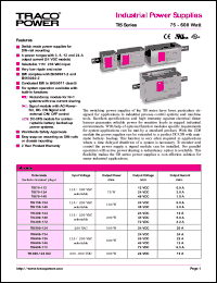 TIS75-124 datasheet: 75 Watt, input voltage range:115/230V,output voltage 24V (3A) industrial power supplie TIS75-124