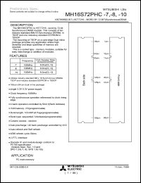 MH16S72PHC-7 datasheet: 1207959552-bit (16777216-word by 72-bit) synchronous DRAM MH16S72PHC-7