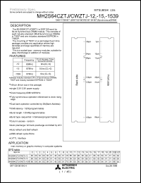 MH2S64CWZTJ-1539 datasheet: 13417728-bit (2097152-word by 64-bit) synchronous DRAM MH2S64CWZTJ-1539